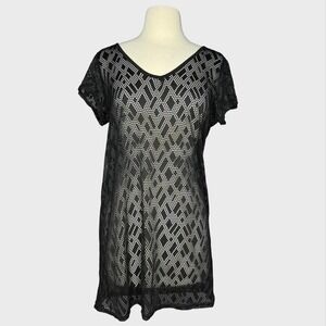 Small Black Mesh TShirt‎ Swimsuit Coverup Goth Gothic Goth Summer Clubwear